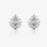 Silver Round Flora Earrings, Rhodium Plated